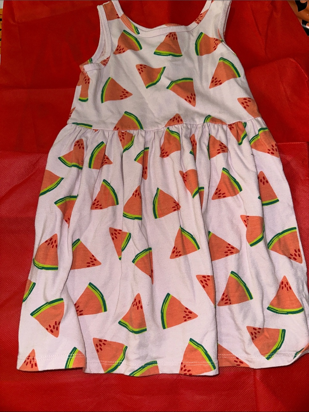 Cat & Jack White Dress with Orange & Green Watermelon Print